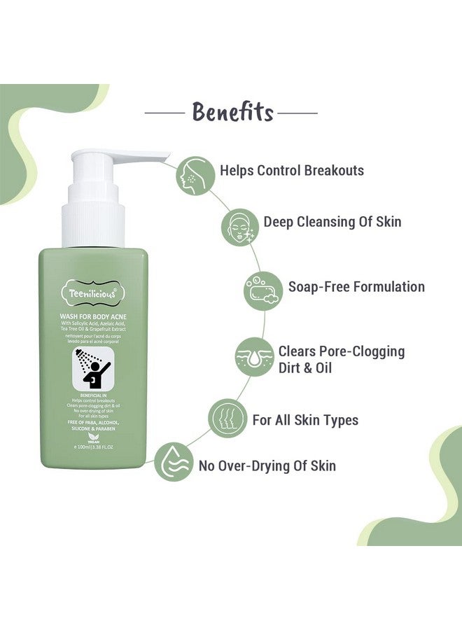 Teenilicious Body Acne Wash With 1% Ww Salicylic Acid & Tea Tree Oil | Reduces Acne Breakouts, Acne Scars | Chemical & Paraben Free | All Skin Types For Women & Men - 100Ml - Image 3