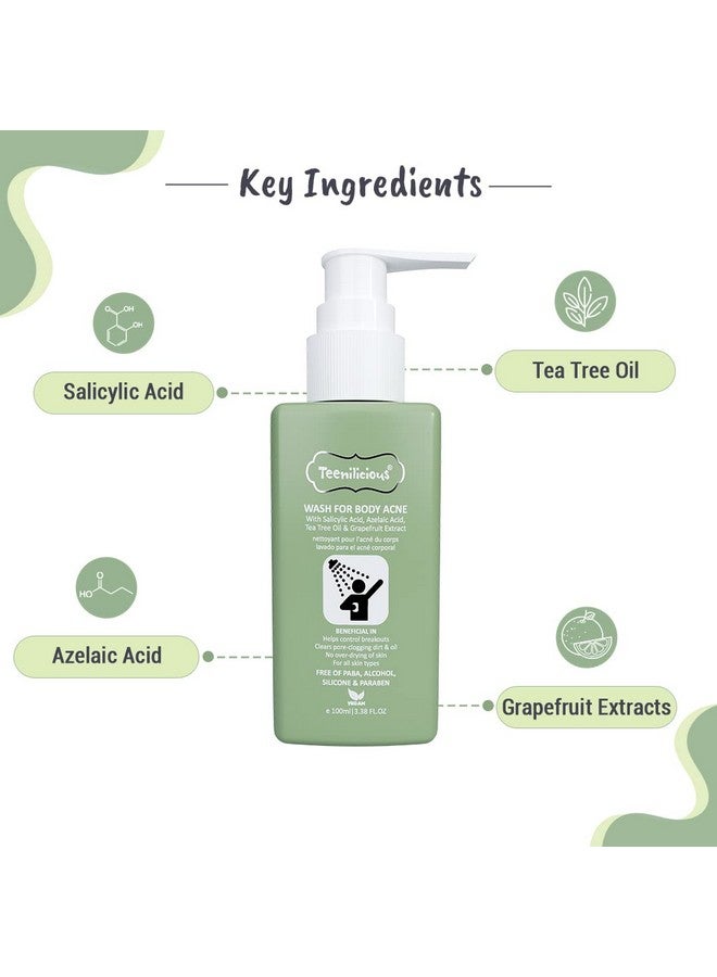 Teenilicious Body Acne Wash With 1% Ww Salicylic Acid & Tea Tree Oil | Reduces Acne Breakouts, Acne Scars | Chemical & Paraben Free | All Skin Types For Women & Men - 100Ml - Image 4