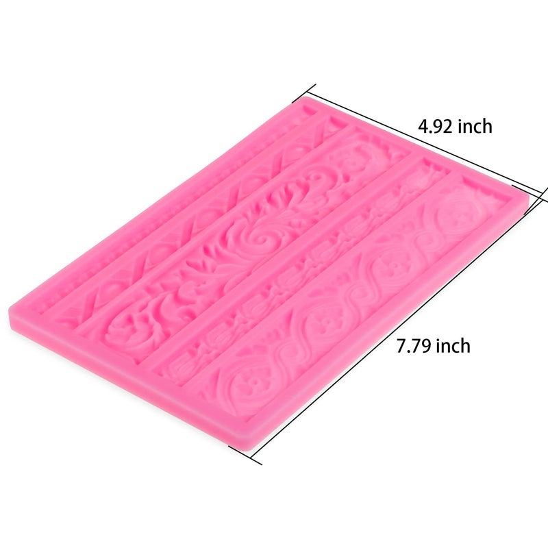 Neepanda DIY Baroque Scroll Relief Cake Border Silicone Molds  Baroque Style Curlicues Scroll Lace Fondant Silicone Mold  European Frame Cake Decorating Tools  Relief Flower Lace Mould Mat(Gray) - Image 3