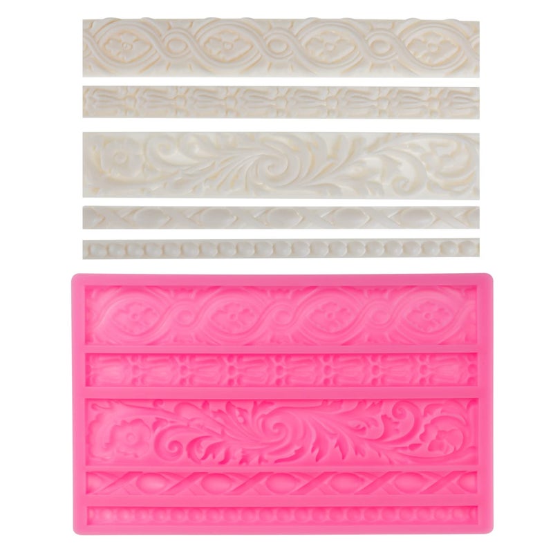 Neepanda DIY Baroque Scroll Relief Cake Border Silicone Molds  Baroque Style Curlicues Scroll Lace Fondant Silicone Mold  European Frame Cake Decorating Tools  Relief Flower Lace Mould Mat(Gray) - Image 1