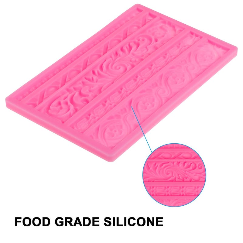 Neepanda DIY Baroque Scroll Relief Cake Border Silicone Molds  Baroque Style Curlicues Scroll Lace Fondant Silicone Mold  European Frame Cake Decorating Tools  Relief Flower Lace Mould Mat(Gray) - Image 5