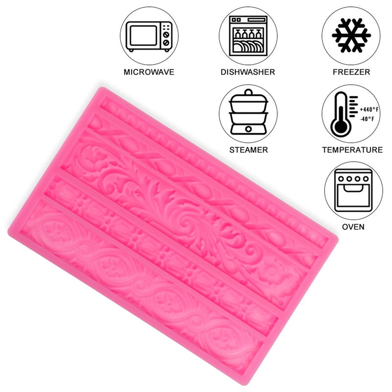 Neepanda DIY Baroque Scroll Relief Cake Border Silicone Molds  Baroque Style Curlicues Scroll Lace Fondant Silicone Mold  European Frame Cake Decorating Tools  Relief Flower Lace Mould Mat(Gray) - Image 2
