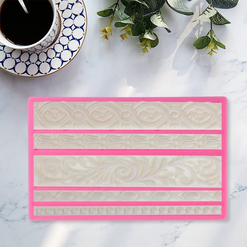 Neepanda DIY Baroque Scroll Relief Cake Border Silicone Molds  Baroque Style Curlicues Scroll Lace Fondant Silicone Mold  European Frame Cake Decorating Tools  Relief Flower Lace Mould Mat(Gray) - Image 4