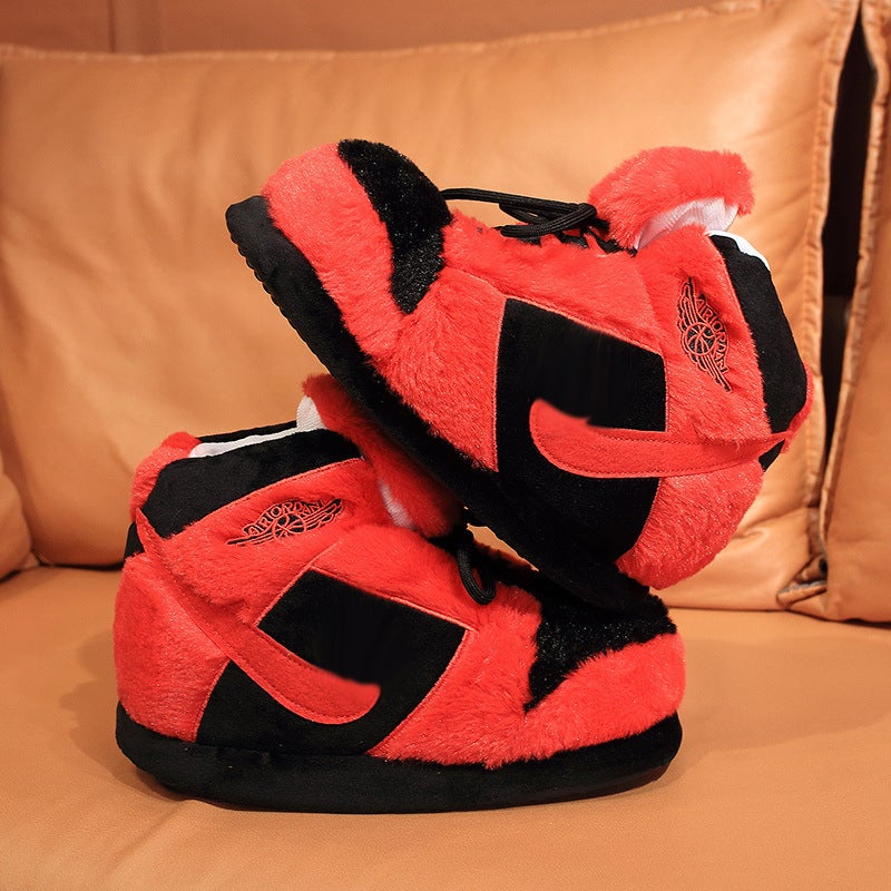 Winter New Warm Thick Cotton Slippers Black Red 