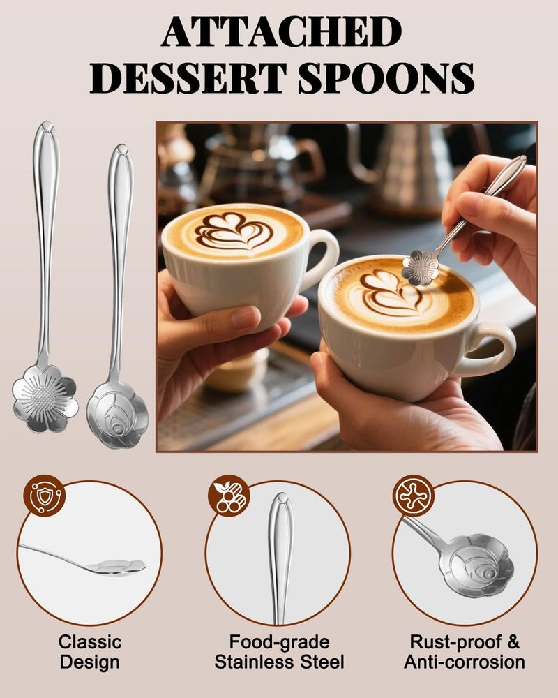 PROKITCHEN Milk Frothing Pitcher, 12oz/350ML Milk Frother Cup with Clear Scale 1PCS, Stainless Steel Cappuccino Espresso Machine Accessories for Barista Coffee Bar Attached Dessert Spoons 2PCS - Image 4