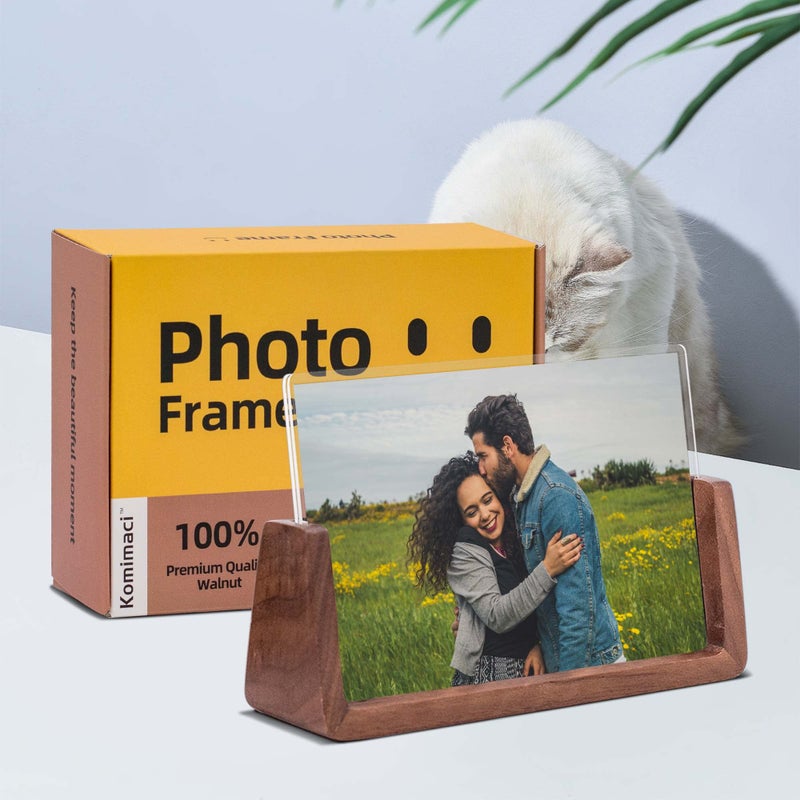 Komimaci 4x6 picture frames, Solid Rustic Wooden Photo Frames with Walnut Wood Base and High Definition Acrylic Glass Covers - for Tabletop or Desktop Display (4x6 inch, Horizontal) - Image 4