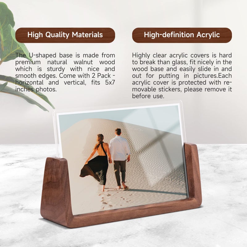 Komimaci 4x6 picture frames, Solid Rustic Wooden Photo Frames with Walnut Wood Base and High Definition Acrylic Glass Covers - for Tabletop or Desktop Display (4x6 inch, Horizontal) - Image 2