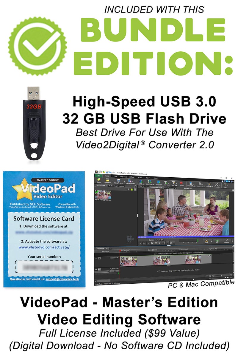ClearClick محول الفيديو إلى الرقمية ClearClick 2.0 (الجيل الثاني) - سجل الفيديو من أجهزة VCR، أشرطة VHS، AV، RCA، Hi8، كاميرا الفيديو، DVD، أنظمة الألعاب (حزمة) [يتطلب VCR/كاميرا فيديو تعمل وأشرطة] - Image 4