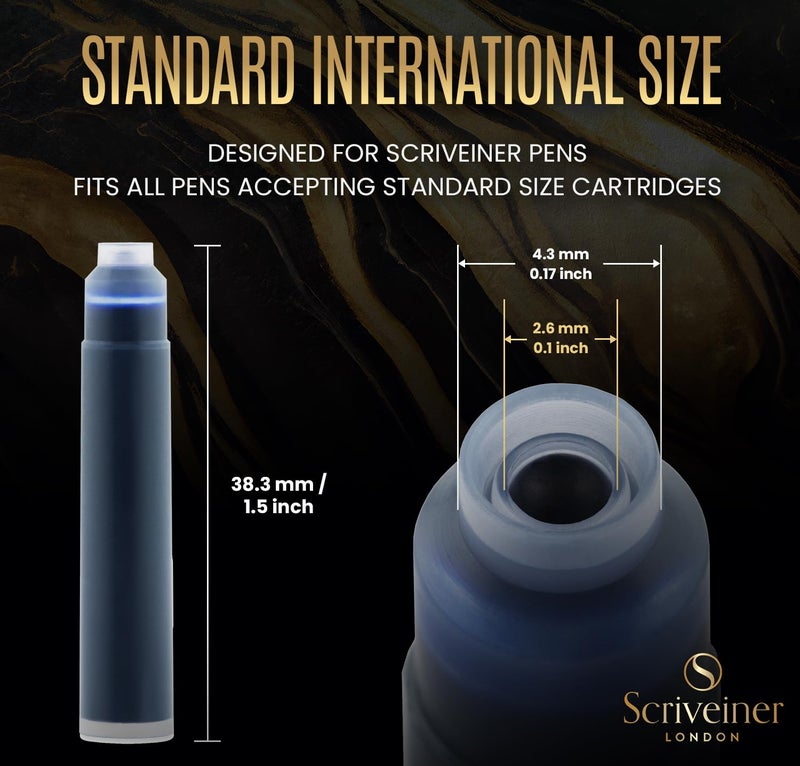 Scriveiner Fountain Pen Ink Cartridges - Blue - 20 Standard International Ink Cartridges, Made in UK, The Best Cartridge for Your Scriveiner Pen, Refill Size Fits A Wide Range of Fountain Pens - Image 2