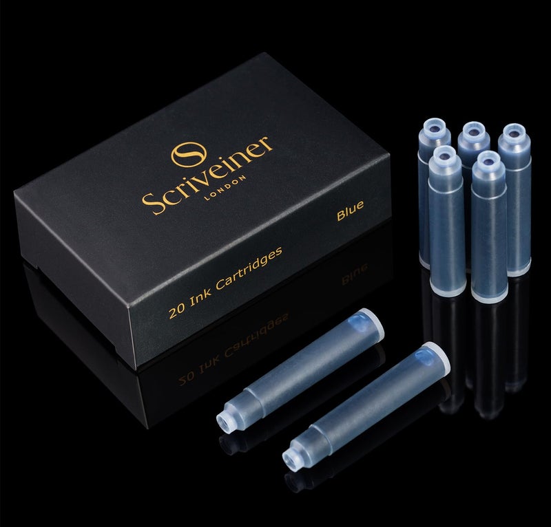 Scriveiner Fountain Pen Ink Cartridges - Blue - 20 Standard International Ink Cartridges, Made in UK, The Best Cartridge for Your Scriveiner Pen, Refill Size Fits A Wide Range of Fountain Pens - Image 1