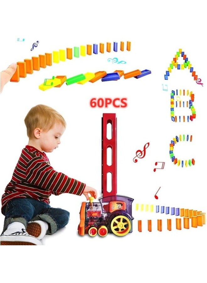 Domino Train Set, Automatic Domino Train Toys for Kids with 60 Colorful Sound Blocks, Electric Domino Train Set, Building and Stacking Toys for Boys and Girls Ages 3 and Up - Image 1