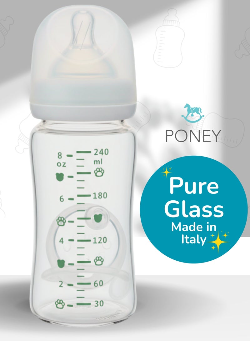 بوني رضاعة اطفال زجاج ٢٤٠ مل | ببرونة اطفال | رضاعة اطفال | رضاعة اطفال بلاستيك آمنة وسهلة الاستخدام والتنظيف - Image 1