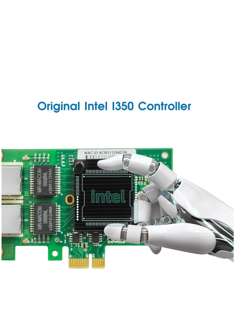 Gigabit Network Card with Intel I350 Chip Dual RJ45 Port PCI Express 2.1 X4 Ethernet Card with Low Profile for Windows/Windows Server/Linux Compare to Intel I350-T2 NIC - Image 3