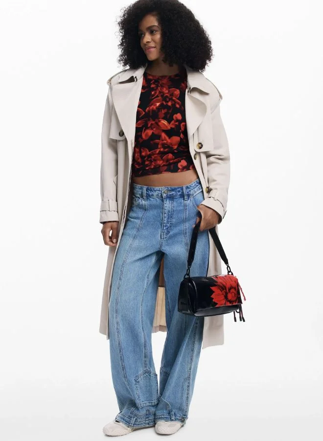 DESIGUAL Medium shiny flower flap bag