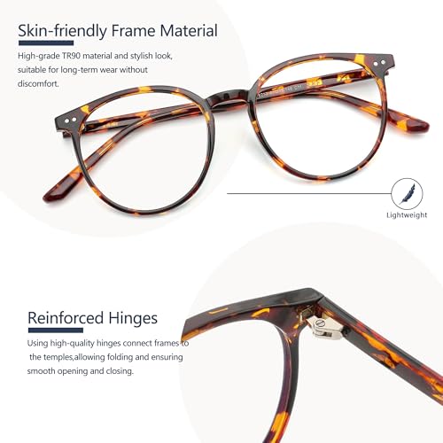 JFXQDR Blue Light Blocking Glasses for Women and Men, Round Frame Computer Gaming Anti Eyestrain & UV Glare RF6213 (Coco Tortoise) - Image 3