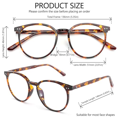 JFXQDR Blue Light Blocking Glasses for Women and Men, Round Frame Computer Gaming Anti Eyestrain & UV Glare RF6213 (Coco Tortoise) - Image 4