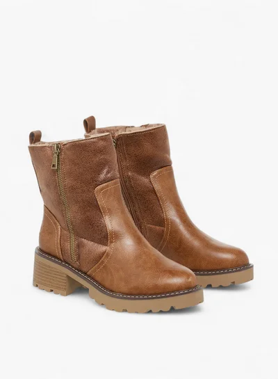 Lee Cooper Women's Solid Block Heel Boots with Zip Closure