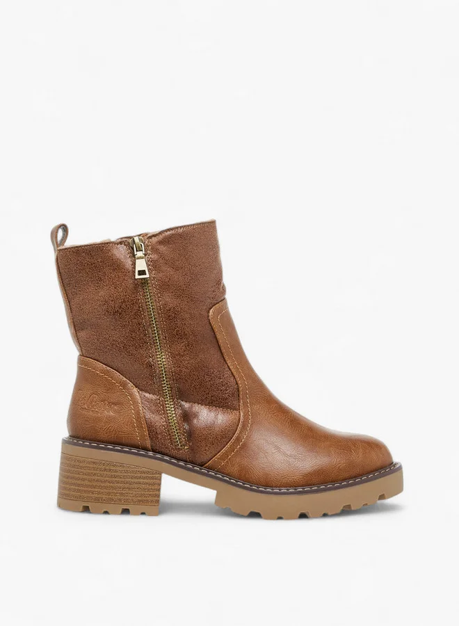 Lee Cooper Women's Solid Block Heel Boots with Zip Closure