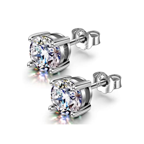 HIGHSPARK 925 Silver Solitaire Earrings for Women | 92.5 Sterling Silver and Diamond like Brilliance Sparkling Zirconia for that Stunning Shine | Lovely Gift - Silver 5mm - Image 1
