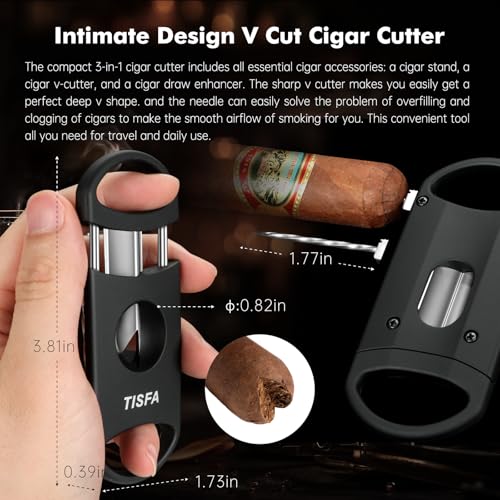 TISFA Cigar Ashtray Set, Portable Ash tray for Outdoor, Hole Punch, V Cutter with Draw Enhancer and Holder, Straight Cutter with Stand, Cigar Accessories Ashtray Gift Set - Image 4