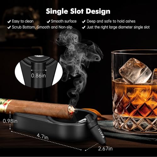 TISFA Cigar Ashtray Set, Portable Ash tray for Outdoor, Hole Punch, V Cutter with Draw Enhancer and Holder, Straight Cutter with Stand, Cigar Accessories Ashtray Gift Set - Image 3
