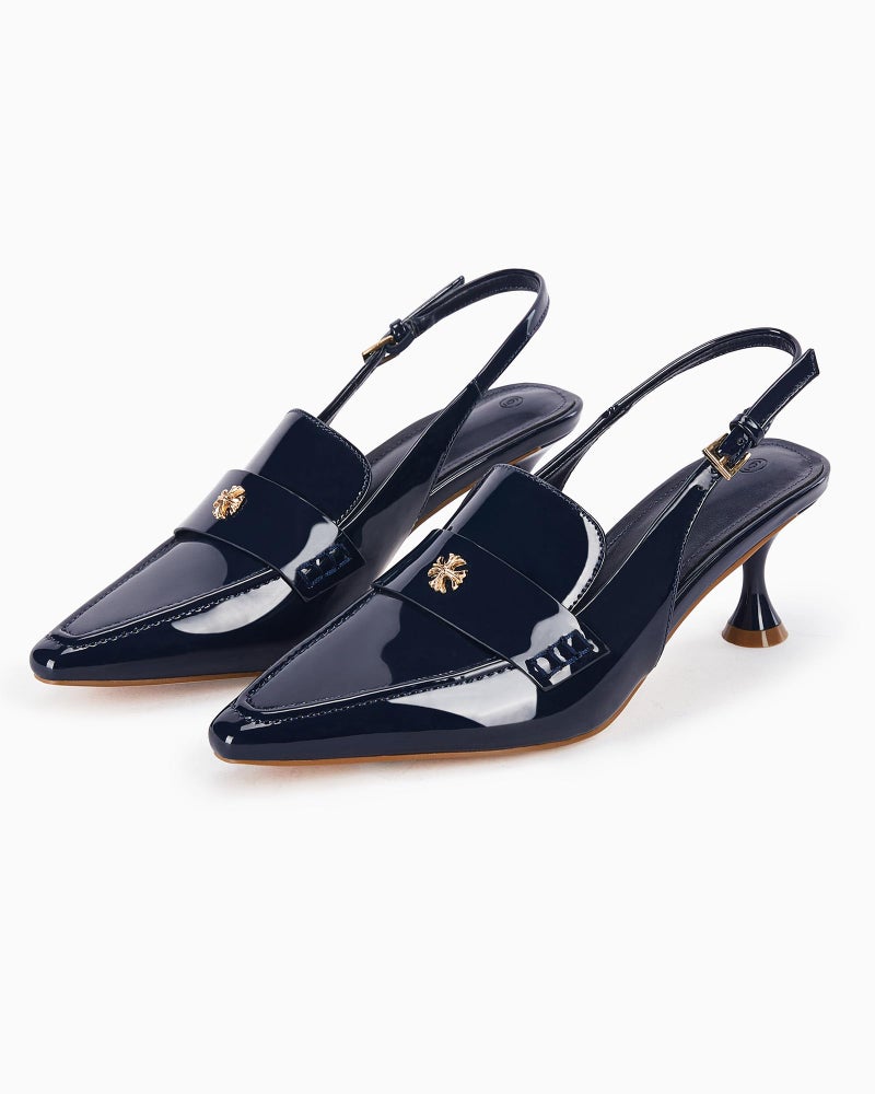 Coutgo Women's Pointed Toe Sandals Slingback Kitten Heel Pumps Slip On Ankle Buckle Dress Shoes, Navy, Size 9 - Image 4