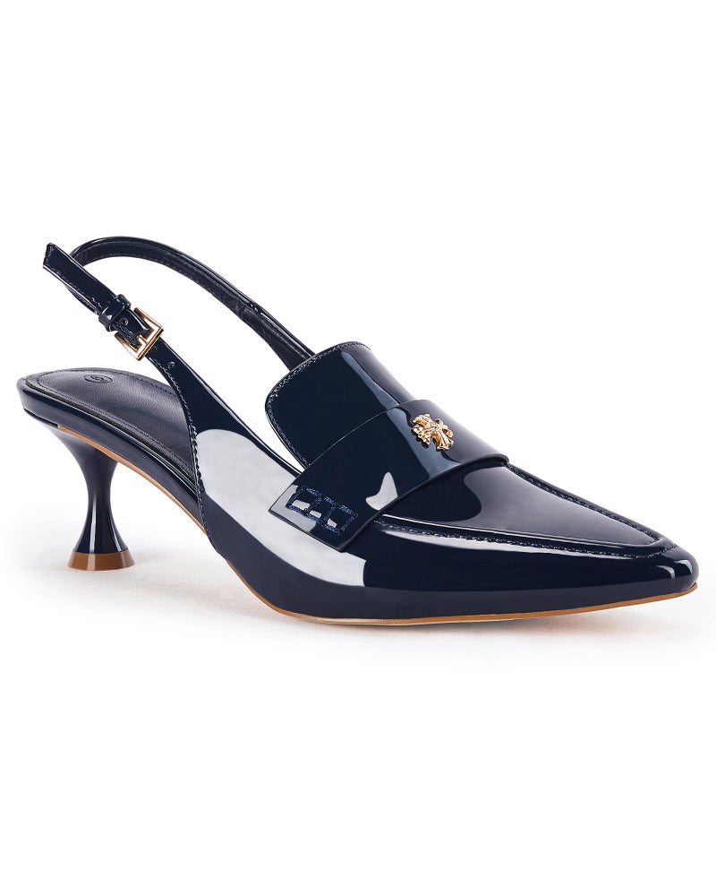Coutgo Women's Pointed Toe Sandals Slingback Kitten Heel Pumps Slip On Ankle Buckle Dress Shoes, Navy, Size 9 - Image 1