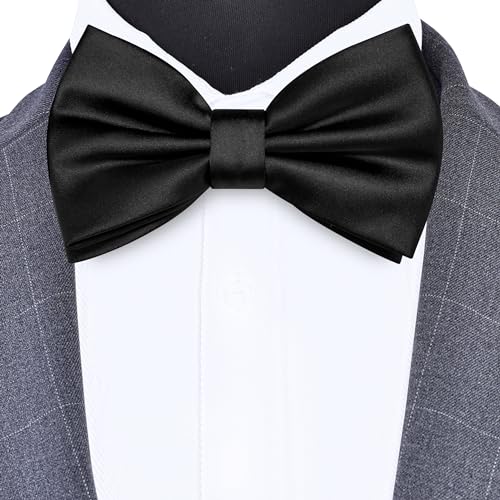 Branduce Black Bow Tie for Men Pre-tied Adjustable Silk Blend Bowties for Wedding Party (BB05-24) - Image 2