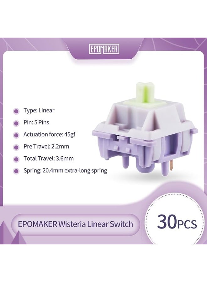 EPOMAKER Wisteria 39gf Linear Mechanical Keyboard Switches Set, 5 Pin Factory Lubed 30 Pieces Switch, with POM PTFE Stem, 20.4mm Spring, Compatible with MX Keycaps for Gaming Keyboard DIY - Image 4