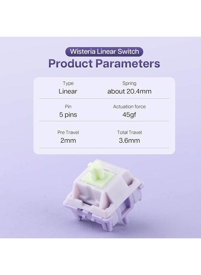 EPOMAKER Wisteria 39gf Linear Mechanical Keyboard Switches Set, 5 Pin Factory Lubed 30 Pieces Switch, with POM PTFE Stem, 20.4mm Spring, Compatible with MX Keycaps for Gaming Keyboard DIY - Image 3