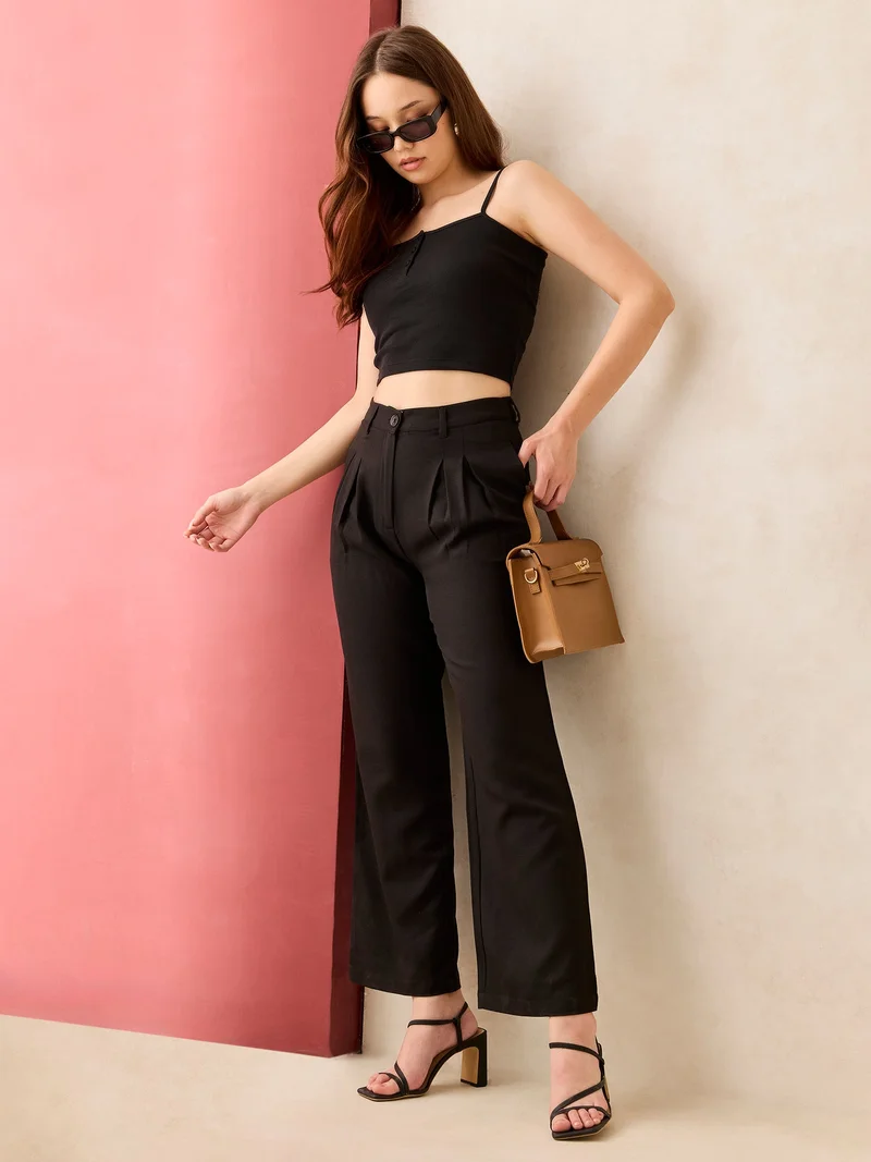 أوجيدر بنطلون واسع عالي الخصر أسود