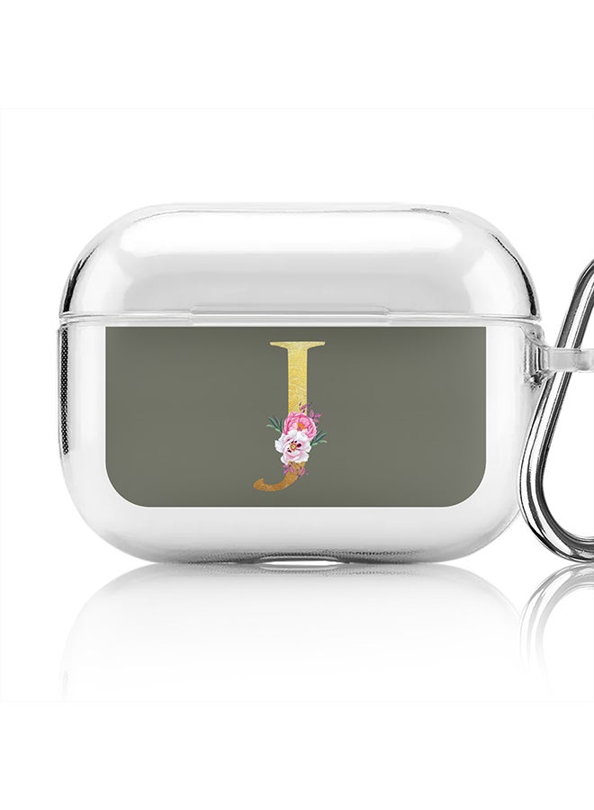 Stylizedd Classic Clear printed Case for Apple AirPods Pro 2nd Generation Thin Transparent Cover - Custom Monogram Initial Letter Floral Pattern Alphabet - J (Olive Green ) - Image 1