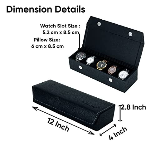 Hard Craft Watch Case Box Organiser Jewelry, Bracelet & Accessories Collection Storage Holder Gift for 5 Slots With Premium Faux Leather Interior & Exterior For Men and Women, Black - Image 5