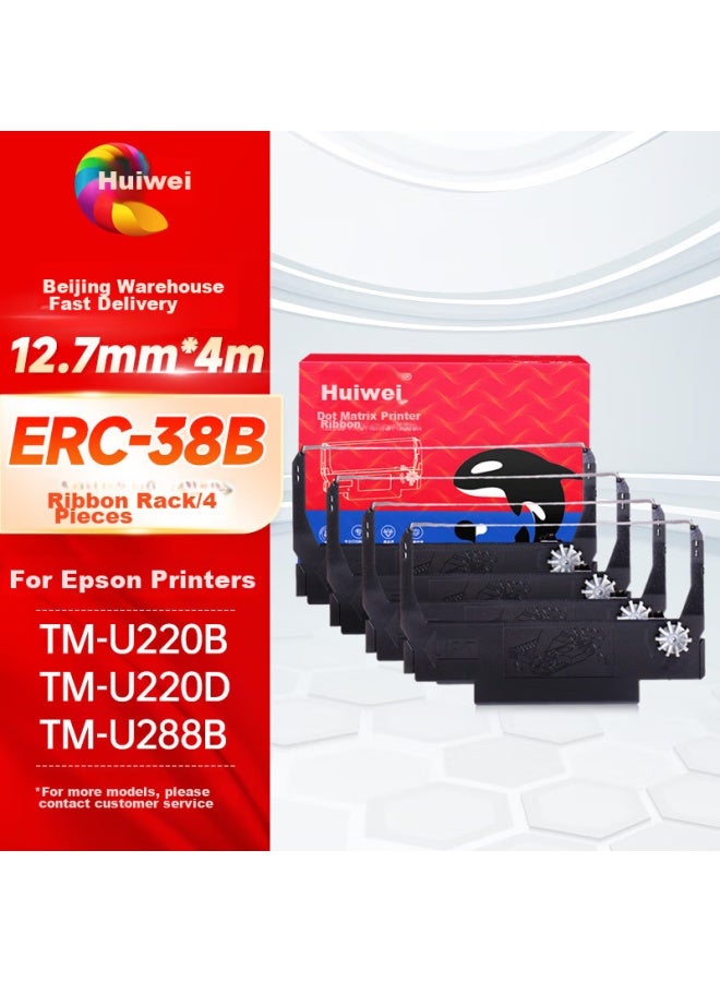 Huiwei Erc-38b Ribbon Cartridge 4-pack, Compatible With Epson Tm-u220b U220d U288b U288d Dot Matrix Printer Ribbons With Cartridge - Image 1