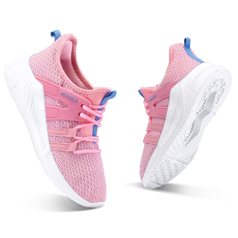 RUNSIDE Boys Girls Tennis Shoes Kids Lightweight Breathable Sneakers Lace-up Running Athletic Shoes for Toddler/Little Kid/Big Kid Rose - Image 3
