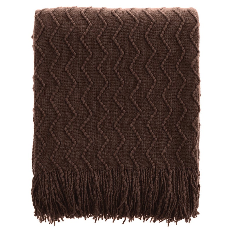 Nordic INS Style Solid Knit Throw Tassel Shawl Blanket dark brown 