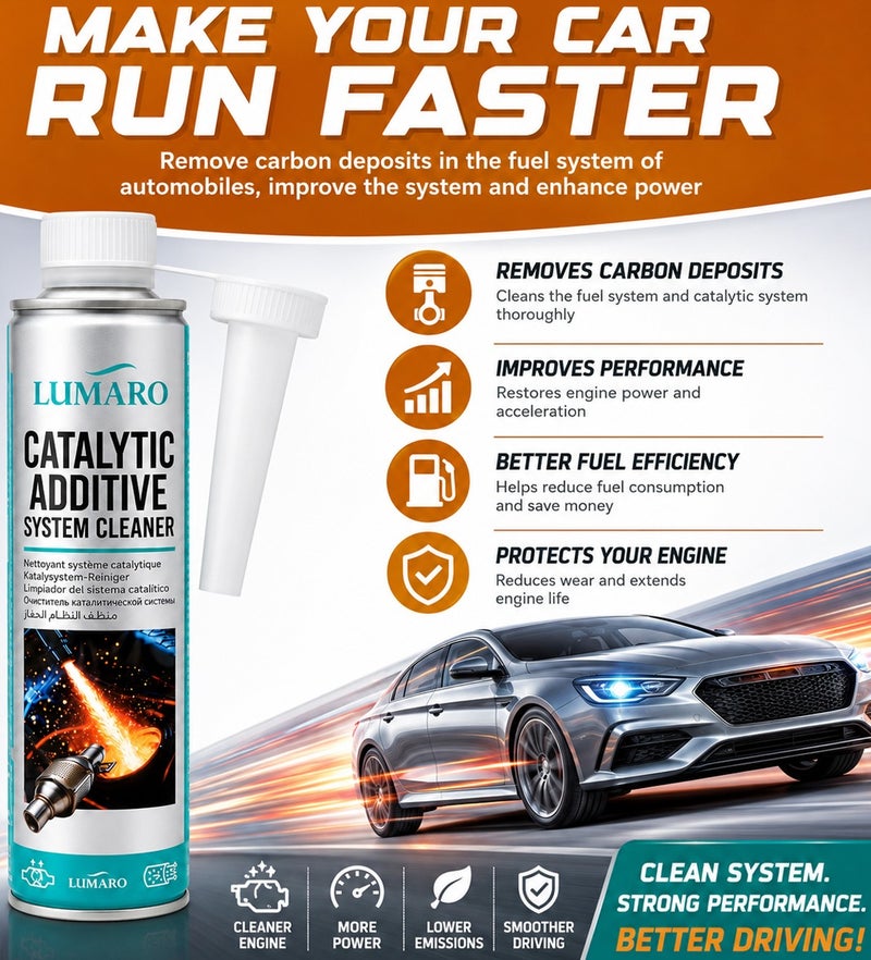منظف ومُحسّن نظام العادم والمحول الحفاز (Catalytic Converter) من Lumaro لمحركات السيارات ونظام الوقود؛ يقلل الانبعاثات، ويستعيد أداء المحرك، ويعزز كفاءة استهلاك الوقود. منتج سهل الاستخدام يُضاف لخزان الوقود (مرفق معه فوهة صب)، عبوة 500 مل (موديل Erpc L-4006). - Image 3