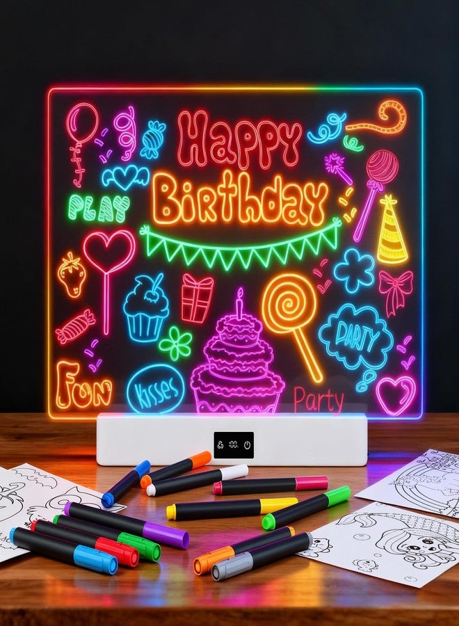Phylosal Rechargeable Led Drawing Board with 8 Colors, 16-Inch Light Up Acrylic Dry Erase Board with 12 Markers, Light Up LED Note Board with Built-in Stand, Sketching Gift Toy for Kids/Girls/Teens - Image 1
