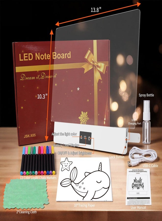 Phylosal Rechargeable Led Drawing Board with 8 Colors, 16-Inch Light Up Acrylic Dry Erase Board with 12 Markers, Light Up LED Note Board with Built-in Stand, Sketching Gift Toy for Kids/Girls/Teens - Image 2