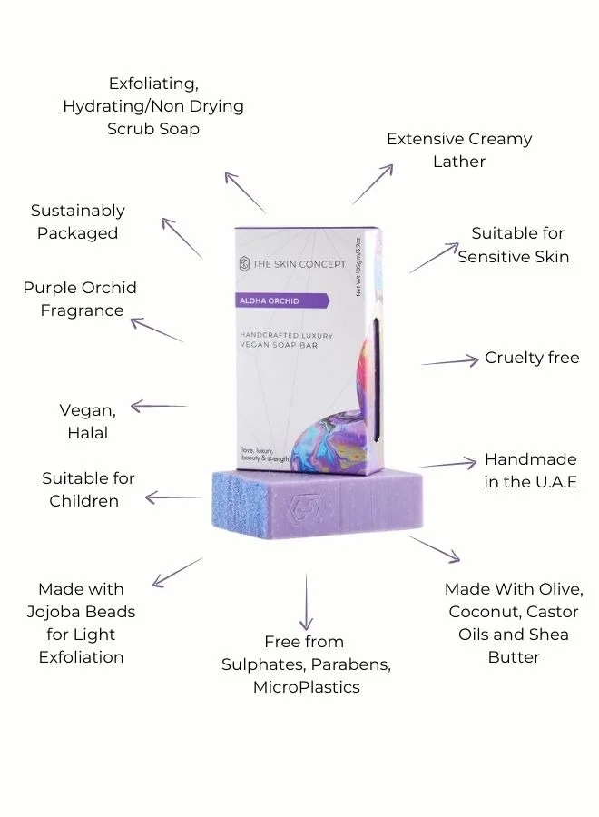 The Skin Concept  The Skin Concept Artisanal Jojoba Scrub Soap Bar - Aloha Orchid - Handmade, Vegan for Women | Best Price UAE