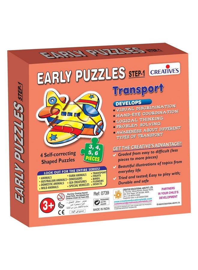 Creative Educational Aids P. Ltd. Creative's Early Puzzles Step 1 -Transport Puzzles | Educational Jigsaw Puzzles for kids| Pre-School Learning Educational Puzzles Fun To Learn Game | Knowledge of Transport (Car, Aeroplane, Engine & Ship) Ages 3 & Up Kids - Image 3