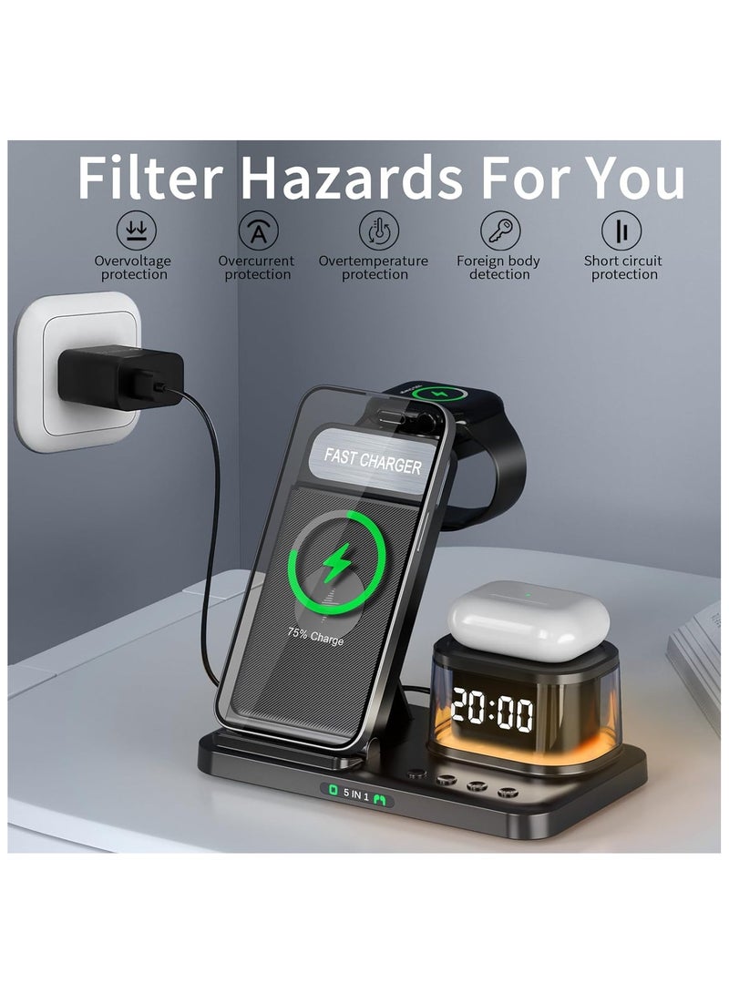 SYOSI Wireless Charger - 5 in 1 Fast Foldable Stand Dock- Inductive Charging Station With Ambient Light and Clock Function, for Multiple Devices Apple, for iPhone 15 14 13 12 Pro Max - Image 5