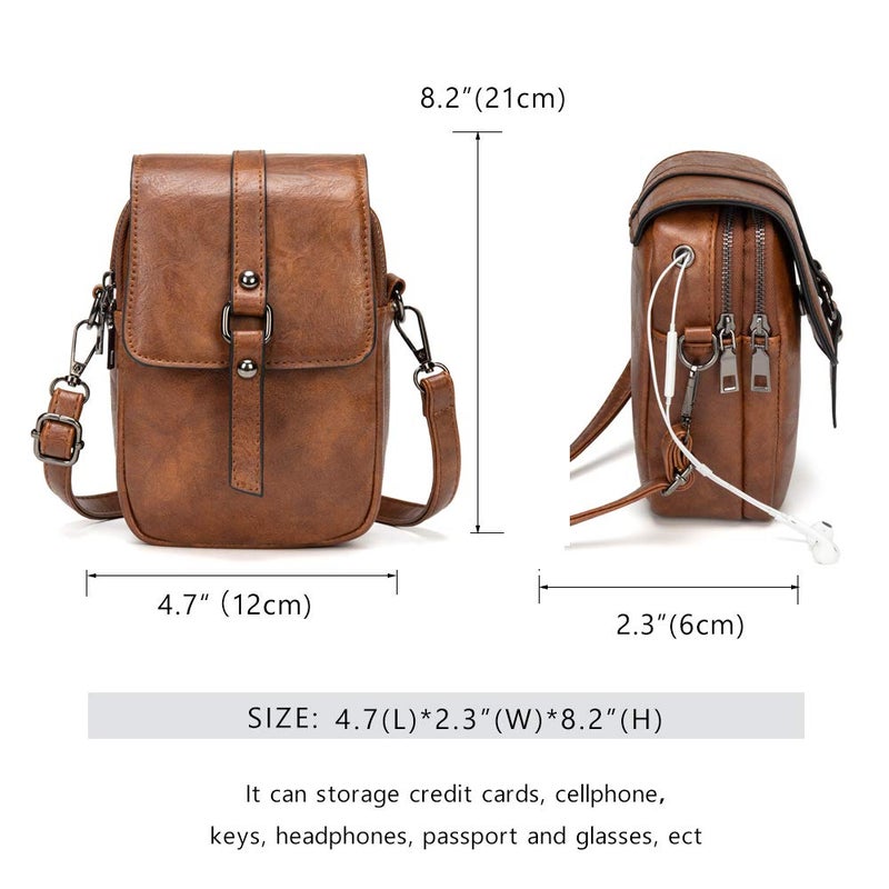 My Friday myfriday Vintage Crossbody Phone Bag for Women, Small Leather Shoulder Purse and Handbag with Tassel&Rivet Decoration - Image 2