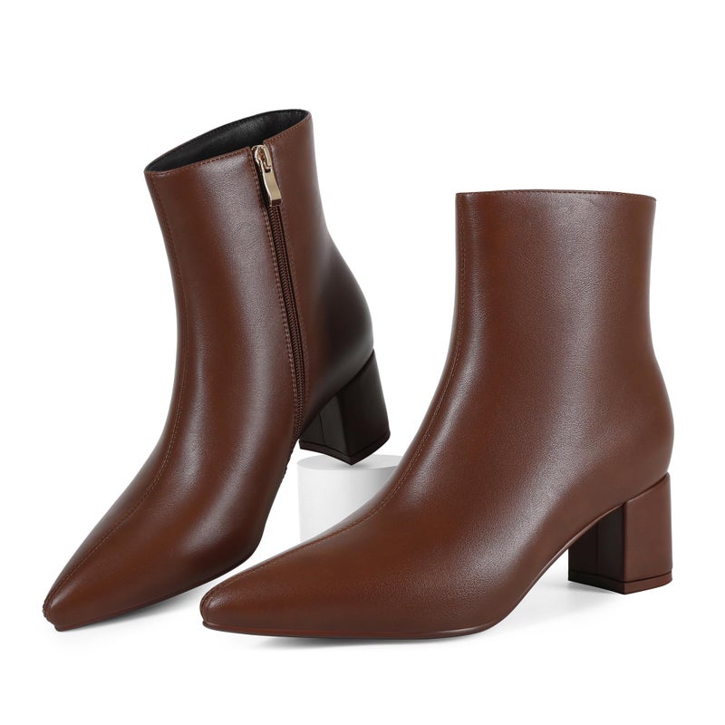 Abbleet Women's Ankle Boots Pointed Toe Chunky Block Heel Short Boots for Women Low Heeled Bootiesï¼ˆLightBrown,8.5ï¼‰ - Image 1