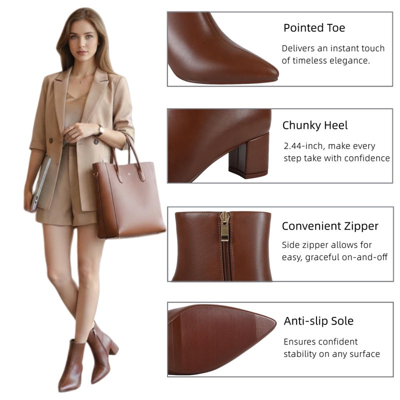 Abbleet Women's Ankle Boots Pointed Toe Chunky Block Heel Short Boots for Women Low Heeled Bootiesï¼ˆLightBrown,8.5ï¼‰ - Image 4