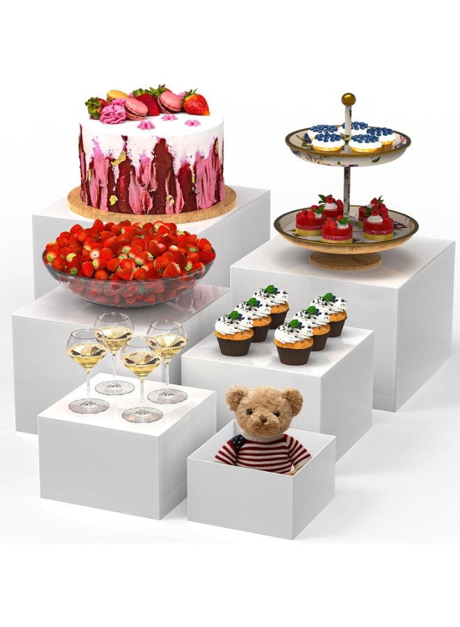 Buffet Risers, Food Risers for Buffet Table, 6PCS White Cube Display Nesting Risers with Hollow Bottoms, Food Display Risers Boxes Stand Shelf for Catering Dessert for Weddings, Parties (White(5"×6"×7"×8"×9"×10")) - Image 1