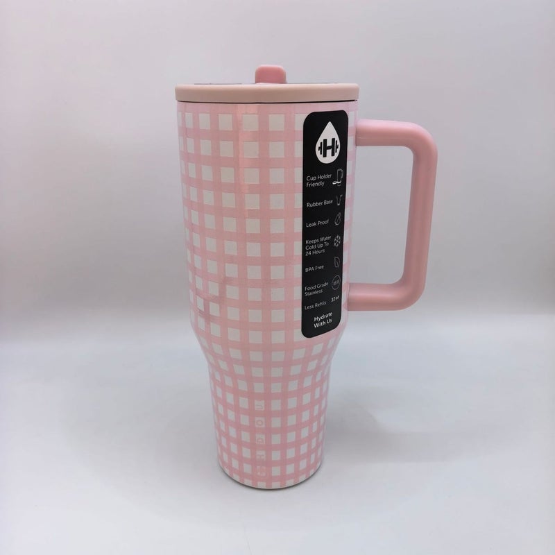 32OZ/40OZ Large Capacity Insulated Car Cup with Handle and Leak-Proof Lid, 304 Stainless Steel Thermal Tumbler, Red Strawberry