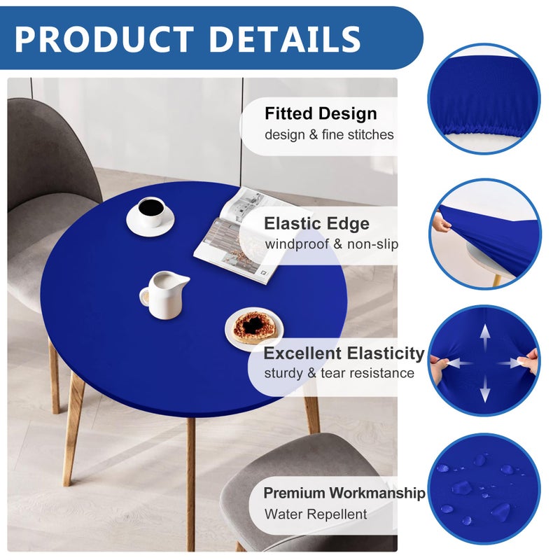 Enjoyidea Fitted Round Table Covers 48 Inch-2 Pack Royal Blue Elastic Spandex Table Cloth-Small Stretch Folding Circle Tablecloths Topper Cap for Kitchen Dining Commercial Party Picnic Event Banque - Image 1