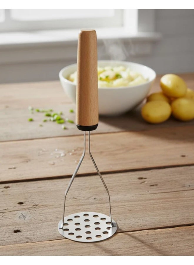 Shengya Heavy-Duty Stainless Steel Potato Masher with Wooden Handle – Efficient Mashing Tool for Potatoes & Vegetables (26 cm) - Image 2