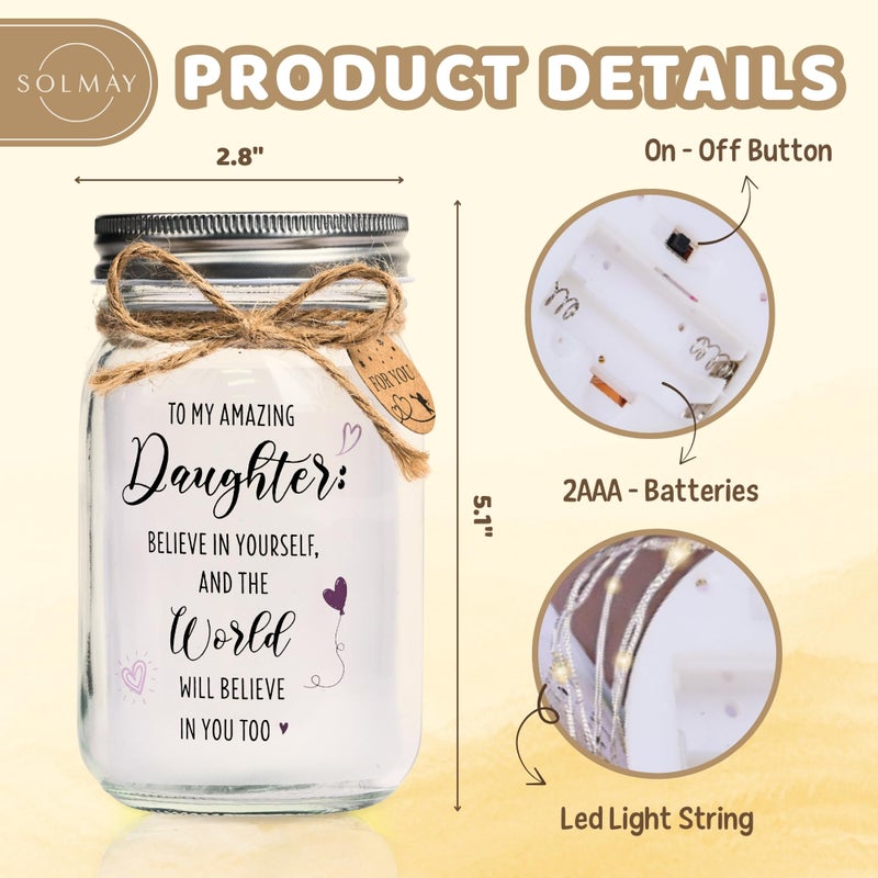 SOLMAY Unique Daughter Gifts from Mom, Mother Daughters Gift & Birthday Gifts for Daughter Adult, Easter Gift for Daughters, Mason Jar Light Keepsake - Image 3